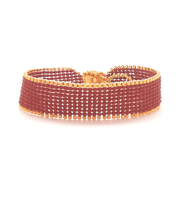 Brazalete Telar Dorado Delgado Liso Rojo